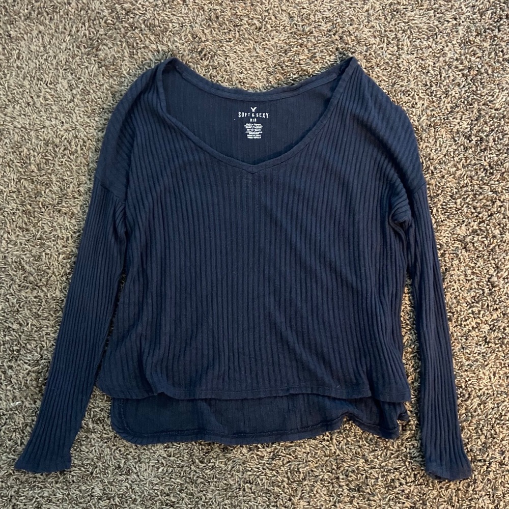 AE Soft & Sexy Navy Blue Ribbed Long Sleeve